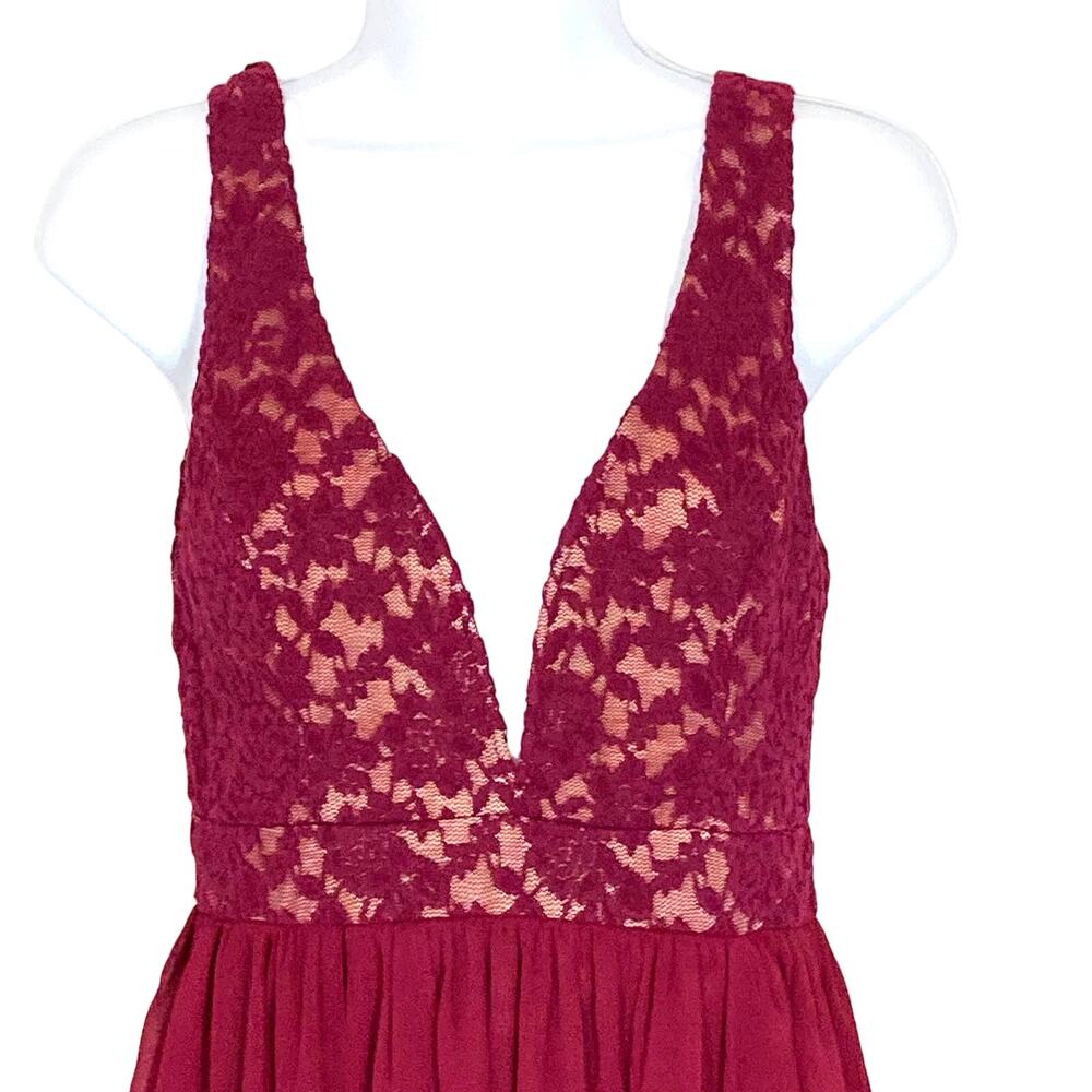 Lulu’s Make Way for Wonderful Berry Red Lace Maxi Dress Full Front Split Slit M - Picture 6 of 16